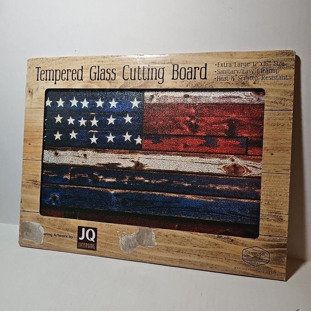 Tempered Glass American Flag Cutting Board Rustic Design Americana
